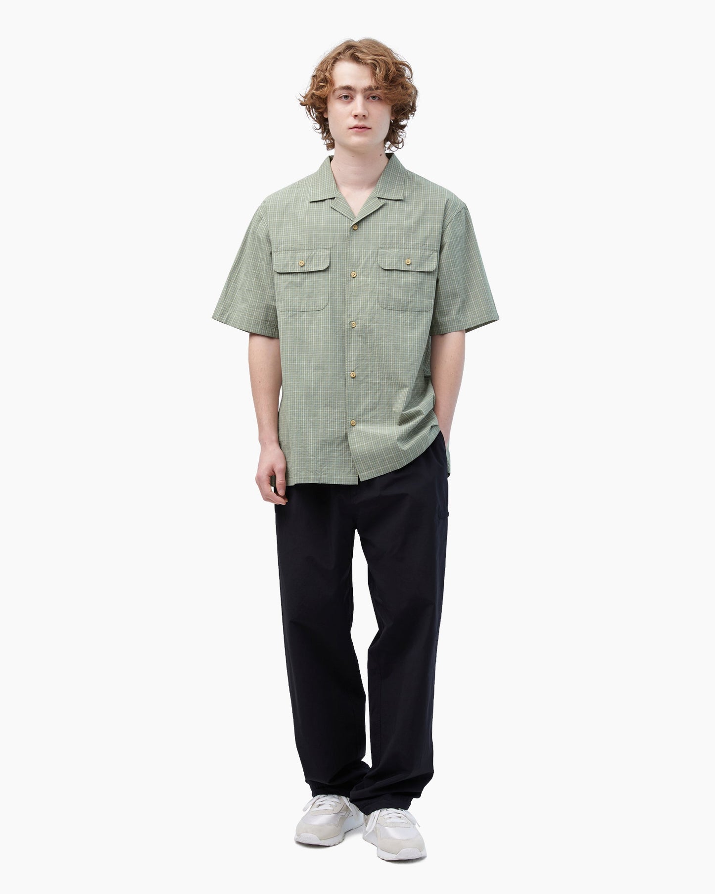 Cross Open Collar S/S Shirt Sage