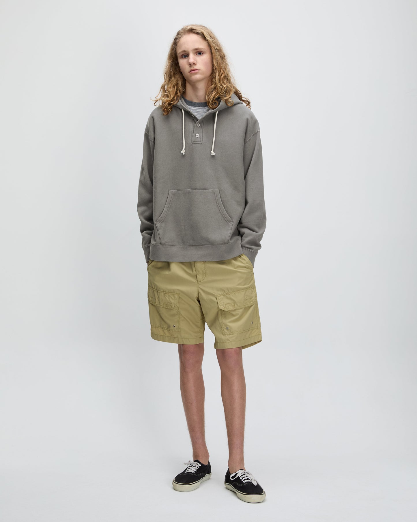 Half Button Hoodie Grey