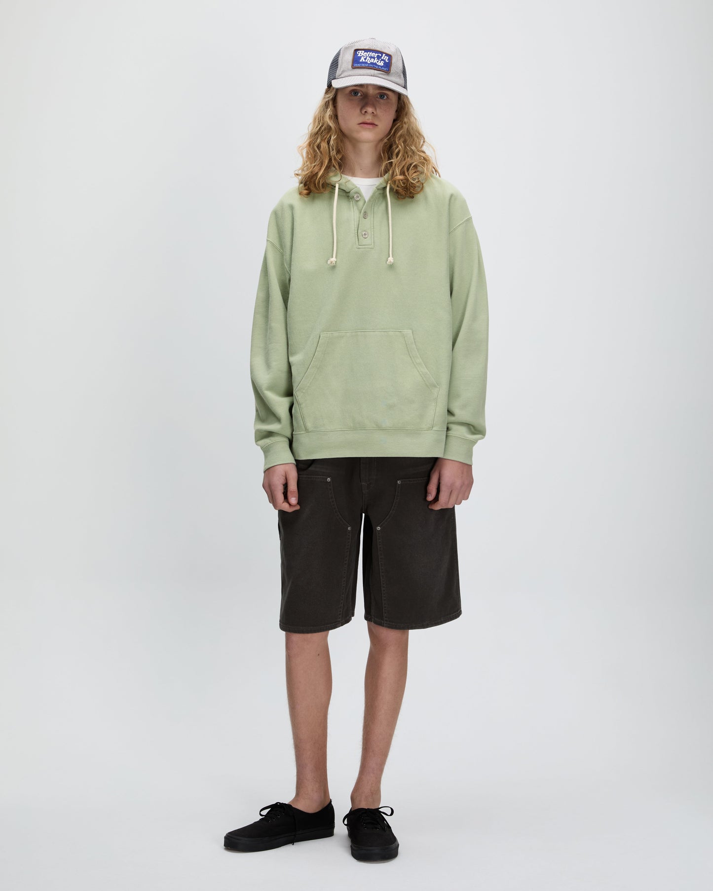 Half Button Hoodie Moss