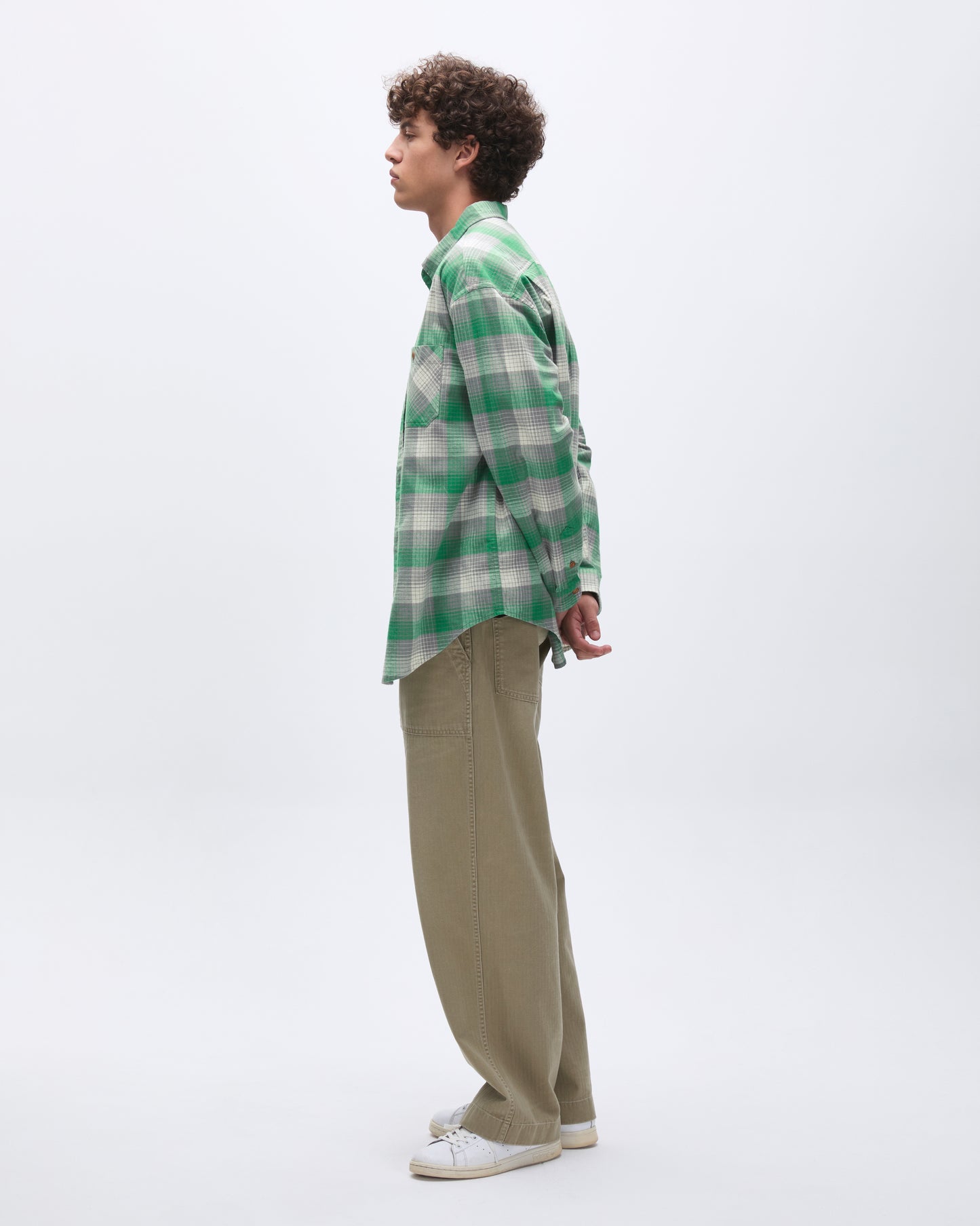 Shadow Check Flannel Shirt Green