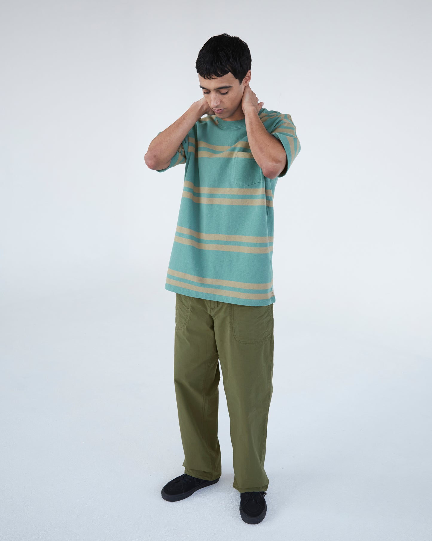 Bold Stripe S/S Tee Dusty Green