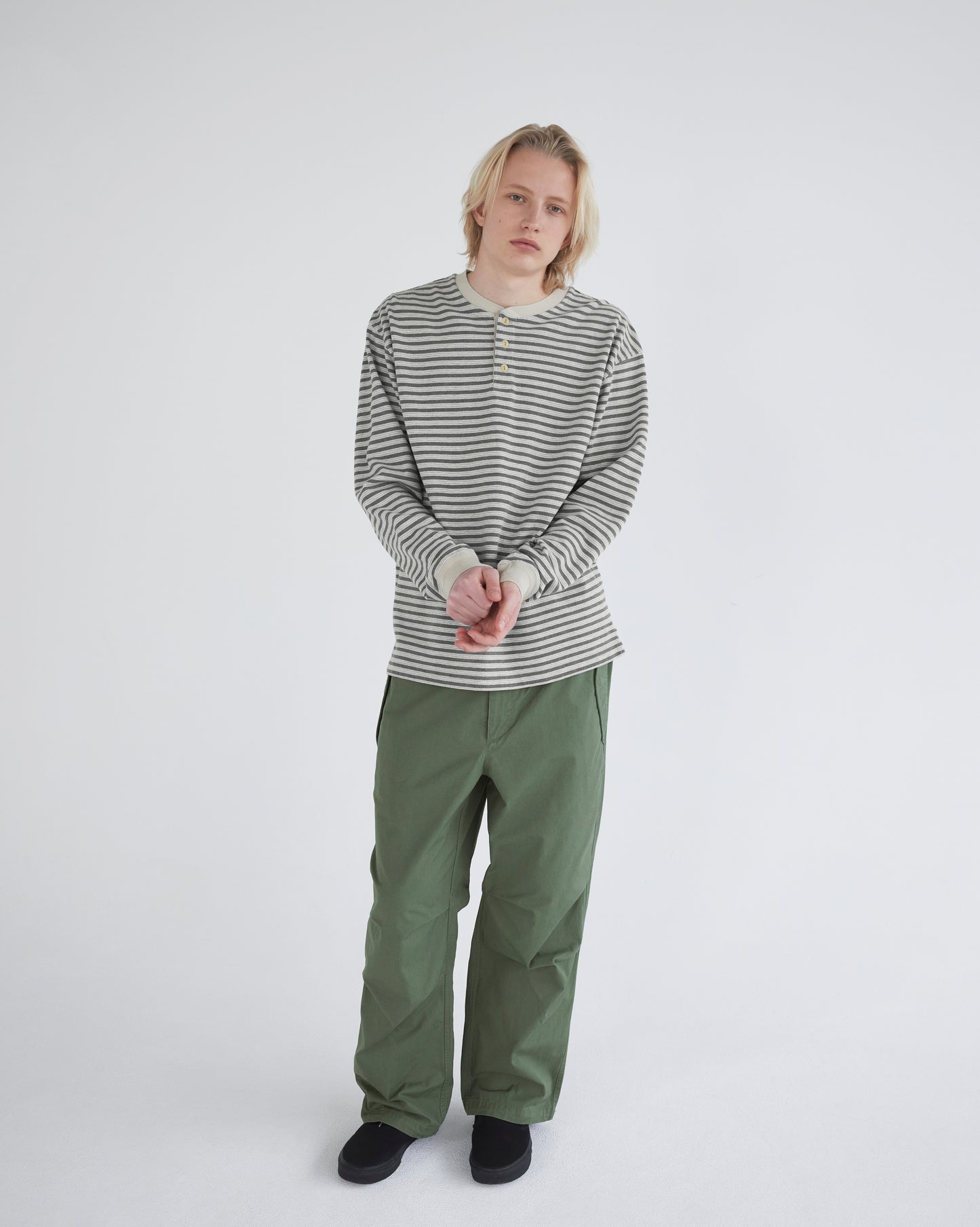 Stripe Henley L/S Tee Grey