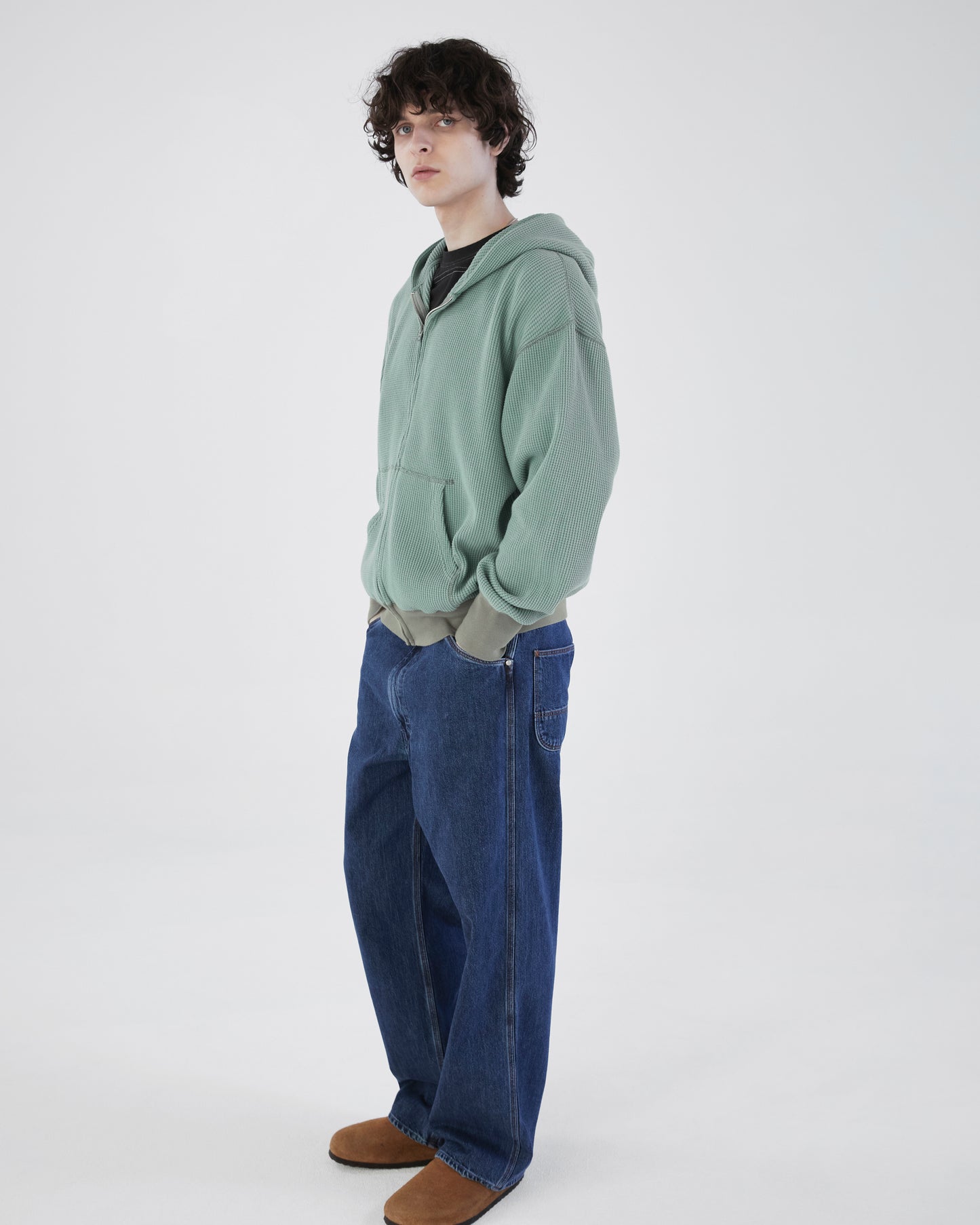 Waffle Full Zip Hoodie Dusty Teal