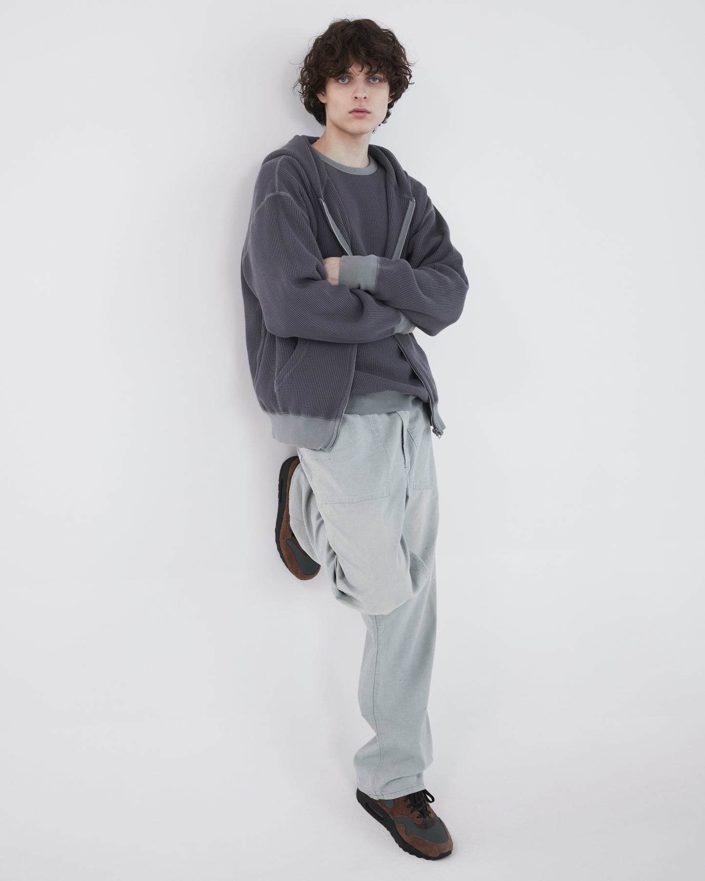 Waffle Full Zip Hoodie Faded Black