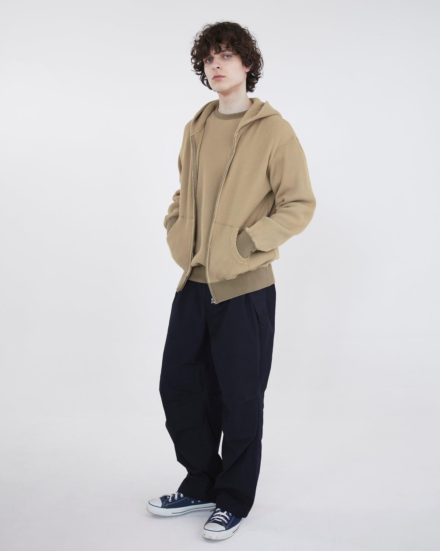 Waffle Full Zip Hoodie Tan
