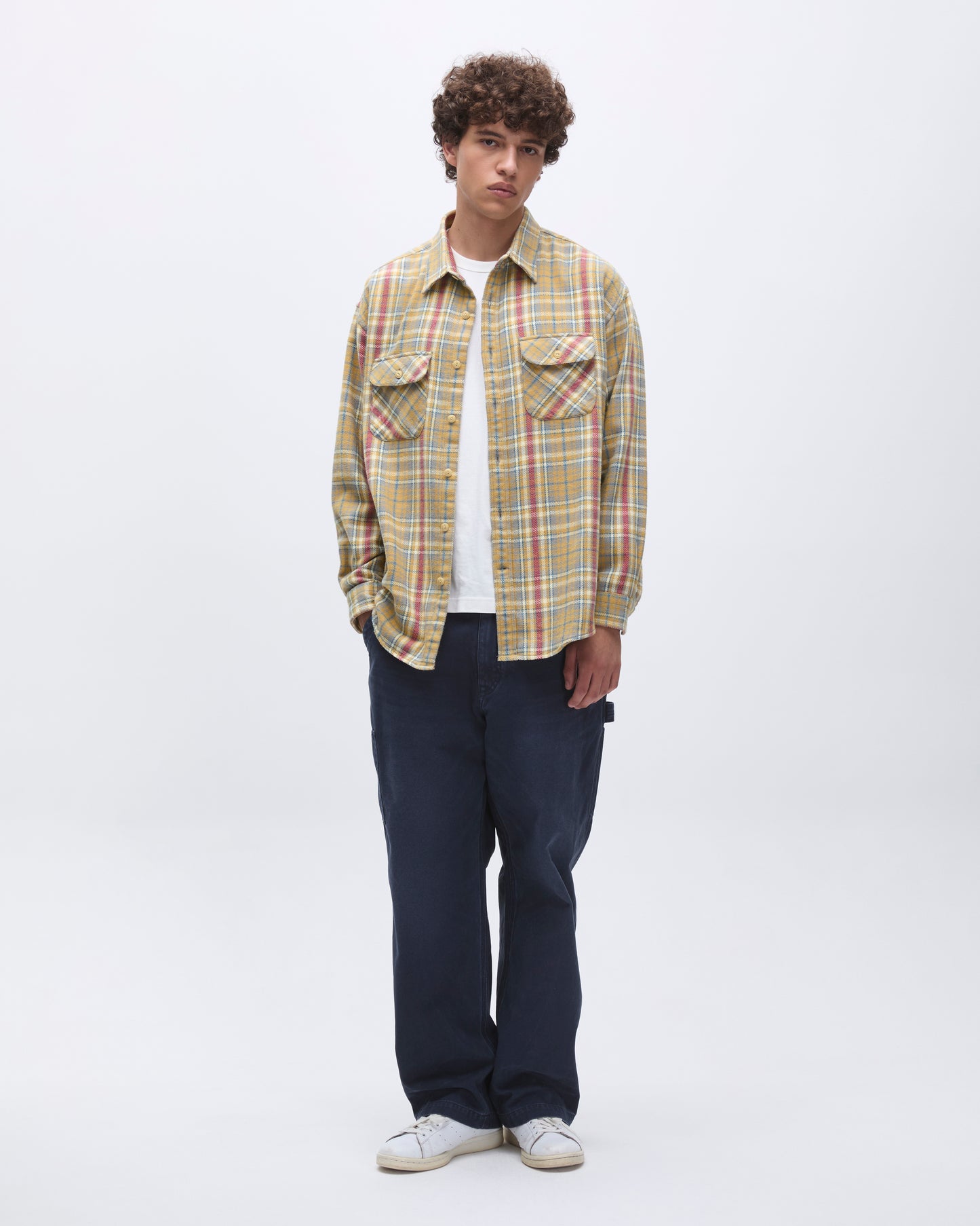 Brushed Plaid Shirt Pale Yellow