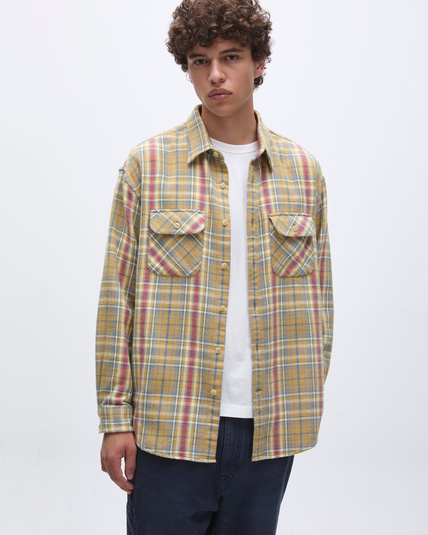 Brushed Plaid Shirt Pale Yellow