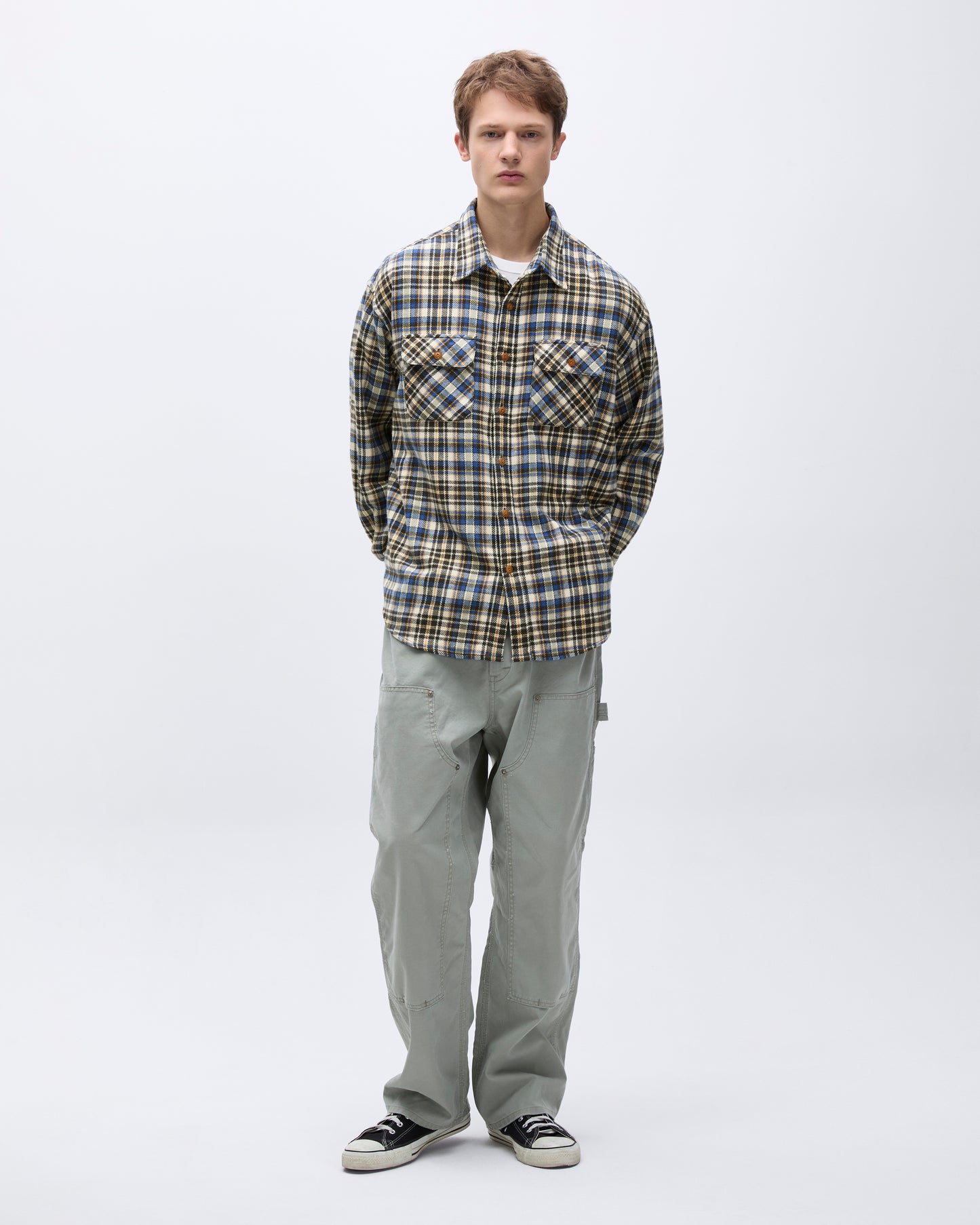 Brushed Plaid Shirt Royal Blue