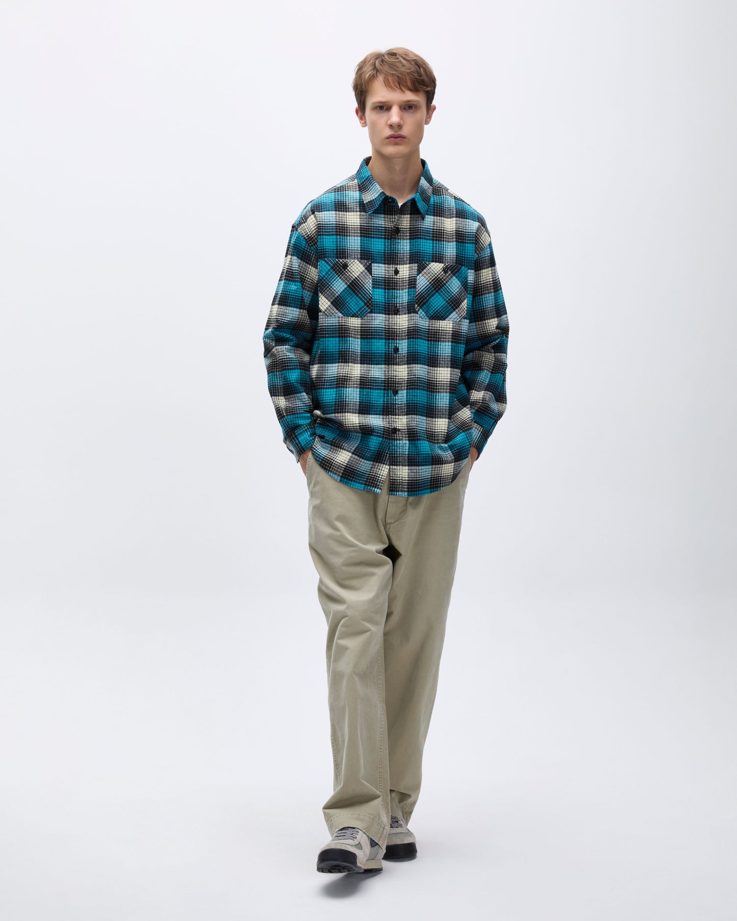 Shadow Check Flannel Shirt Blue