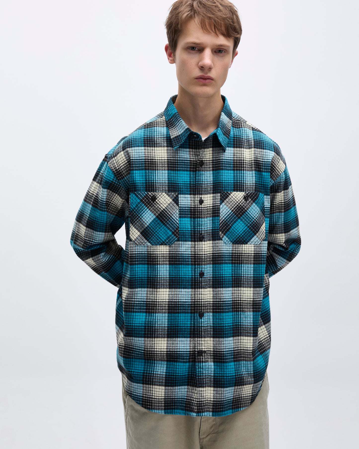 Shadow Check Flannel Shirt Blue