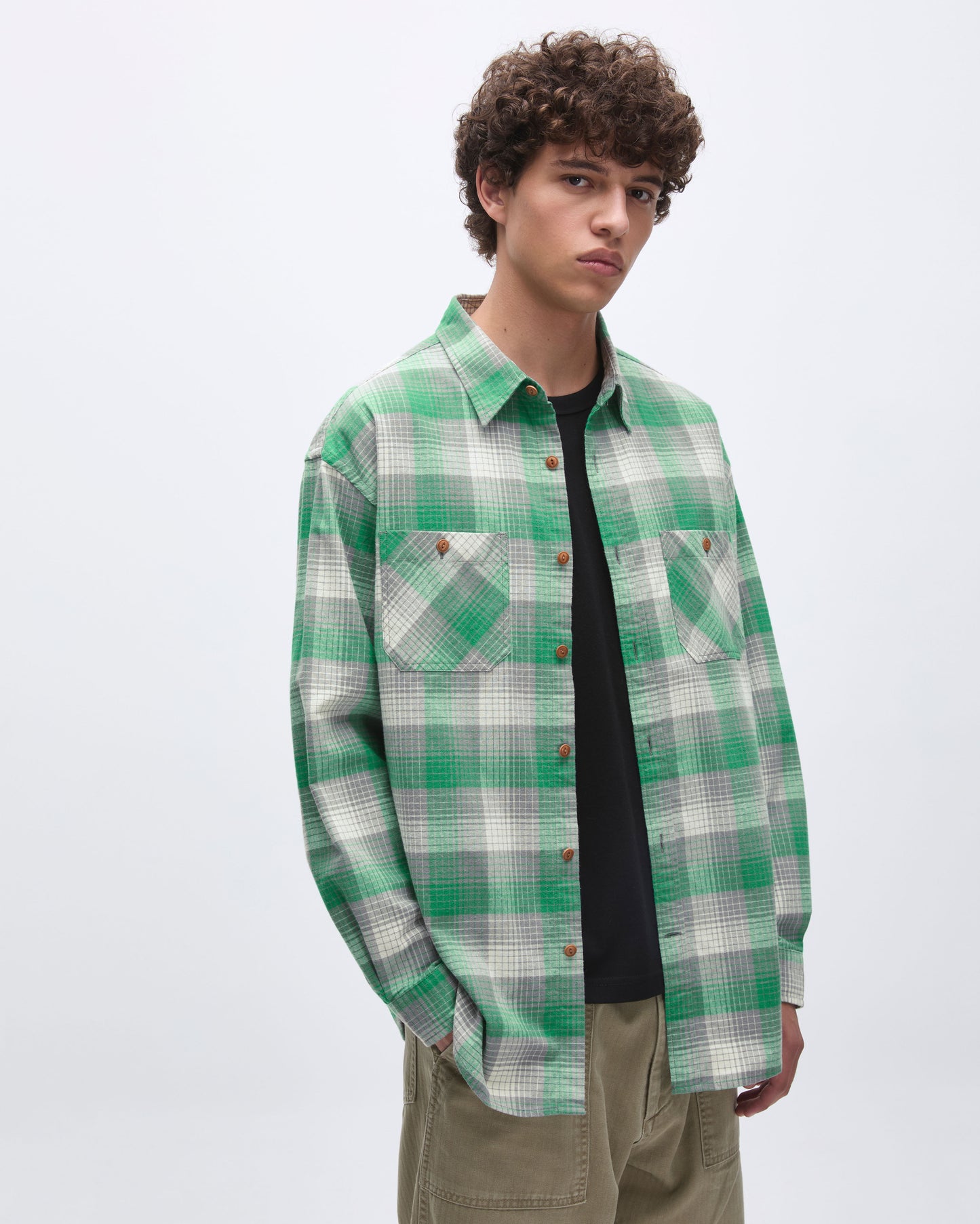 Shadow Check Flannel Shirt Green