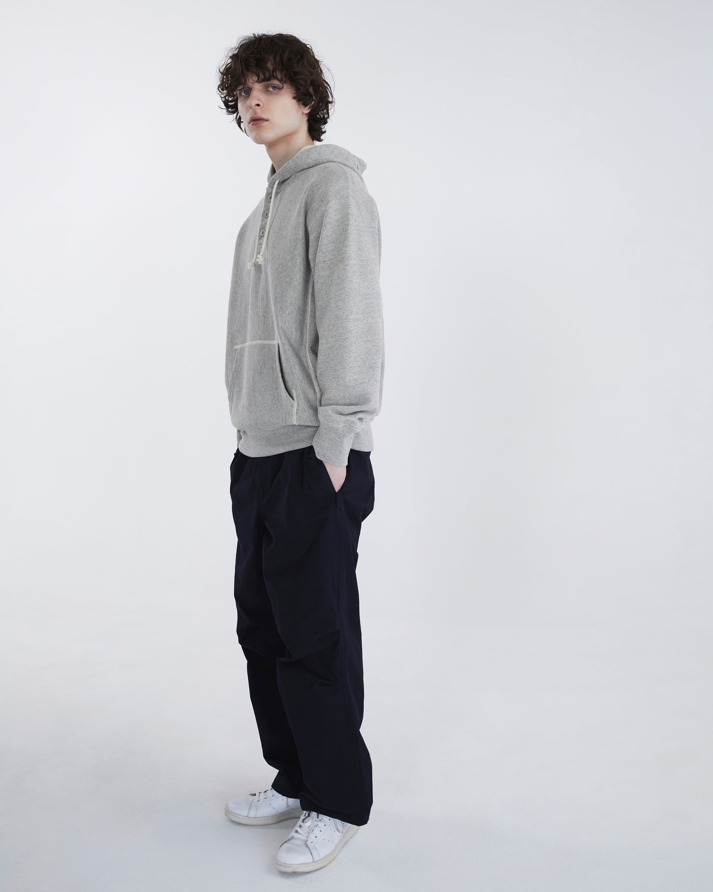 Half Button Hoodie Heather Grey