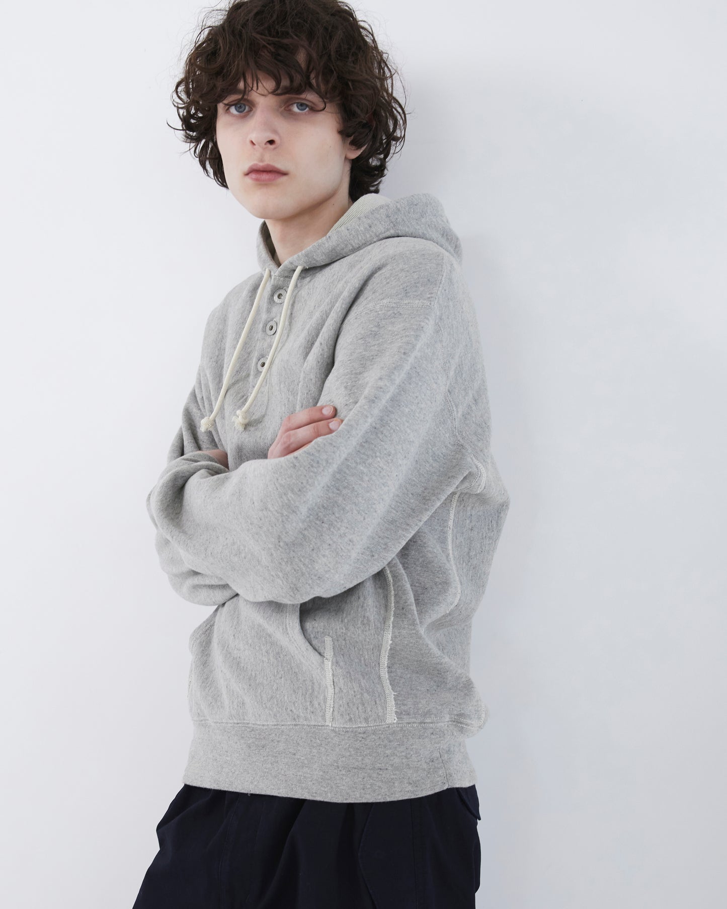 Half Button Hoodie Heather Grey