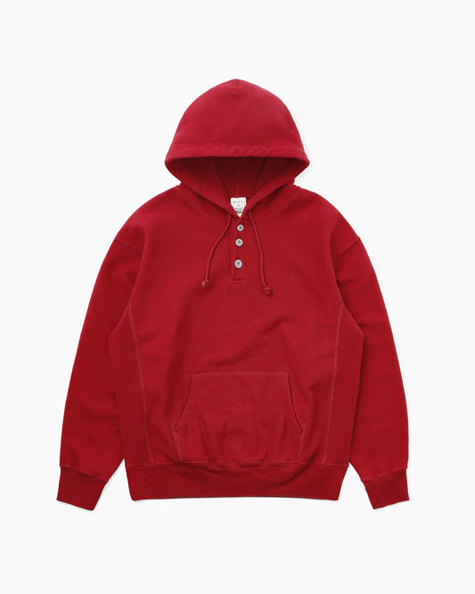 Half Button Hoodie Red