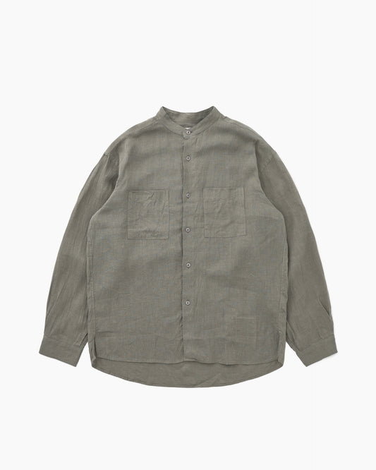 Officer Stand Collar L/S Shirt Linen Canvas Gray