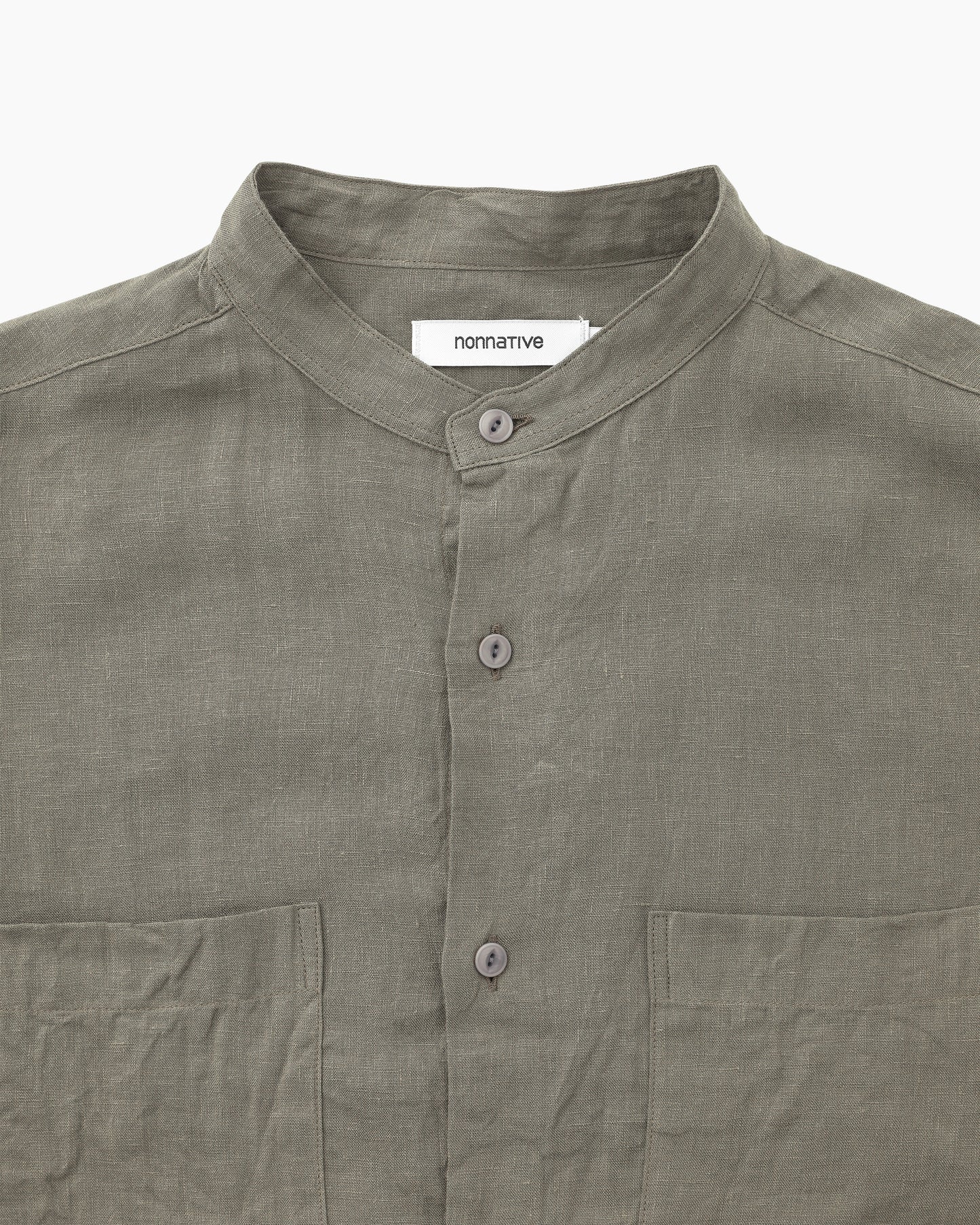 Officer Stand Collar L/S Shirt Linen Canvas Gray