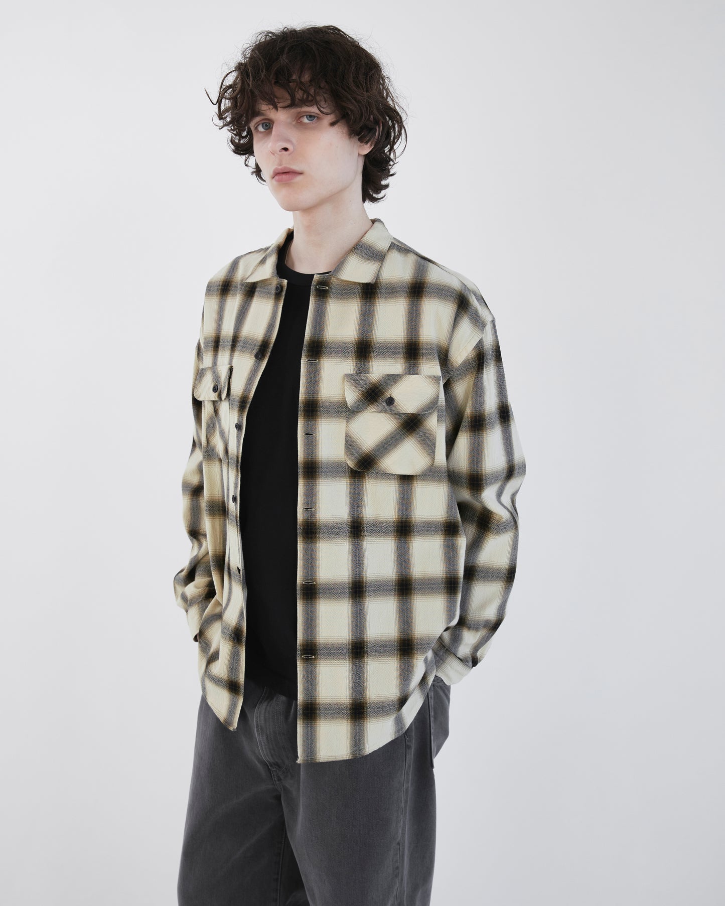 Shadow Plaid Shirt Beige