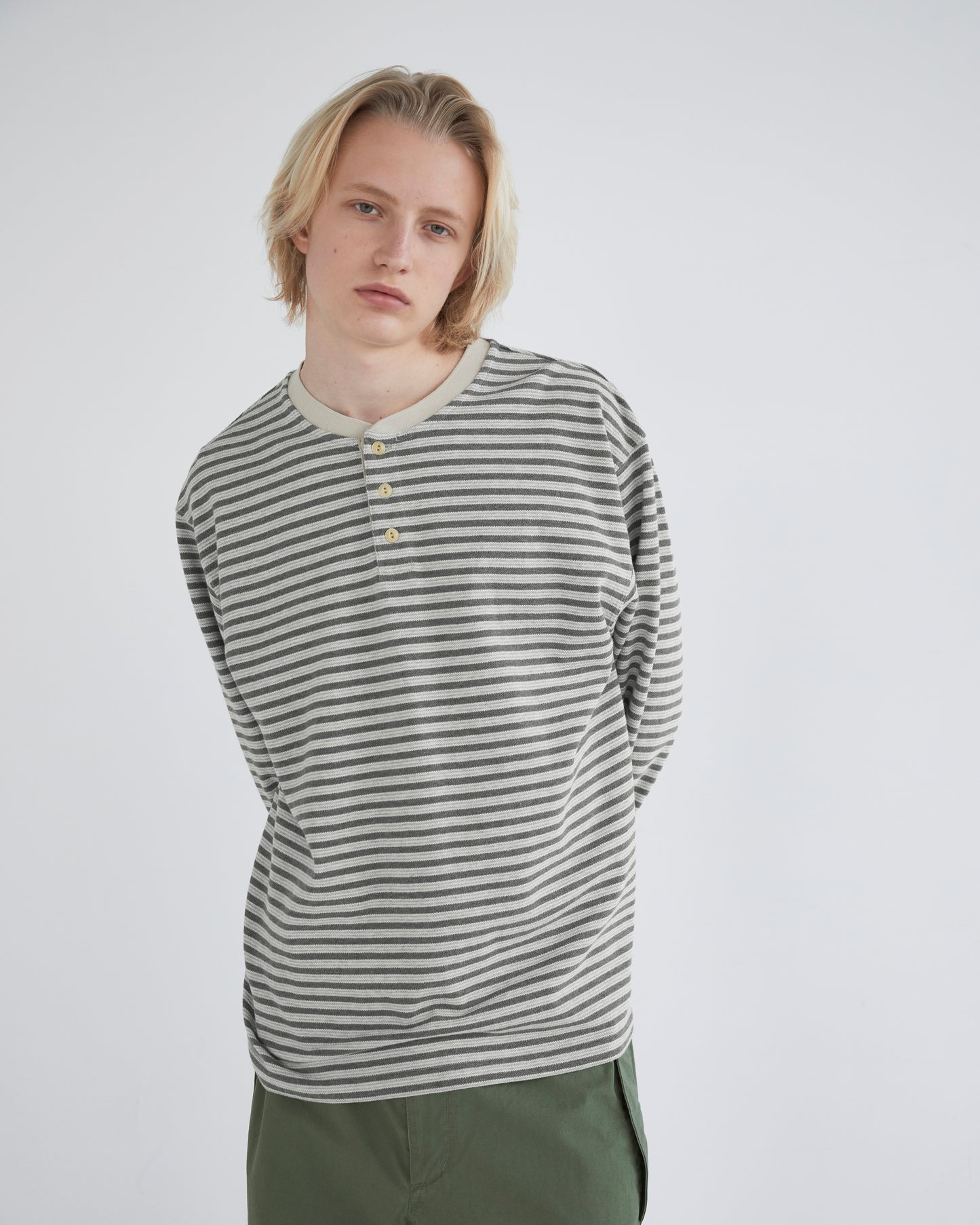 Stripe Henley L/S Tee Grey