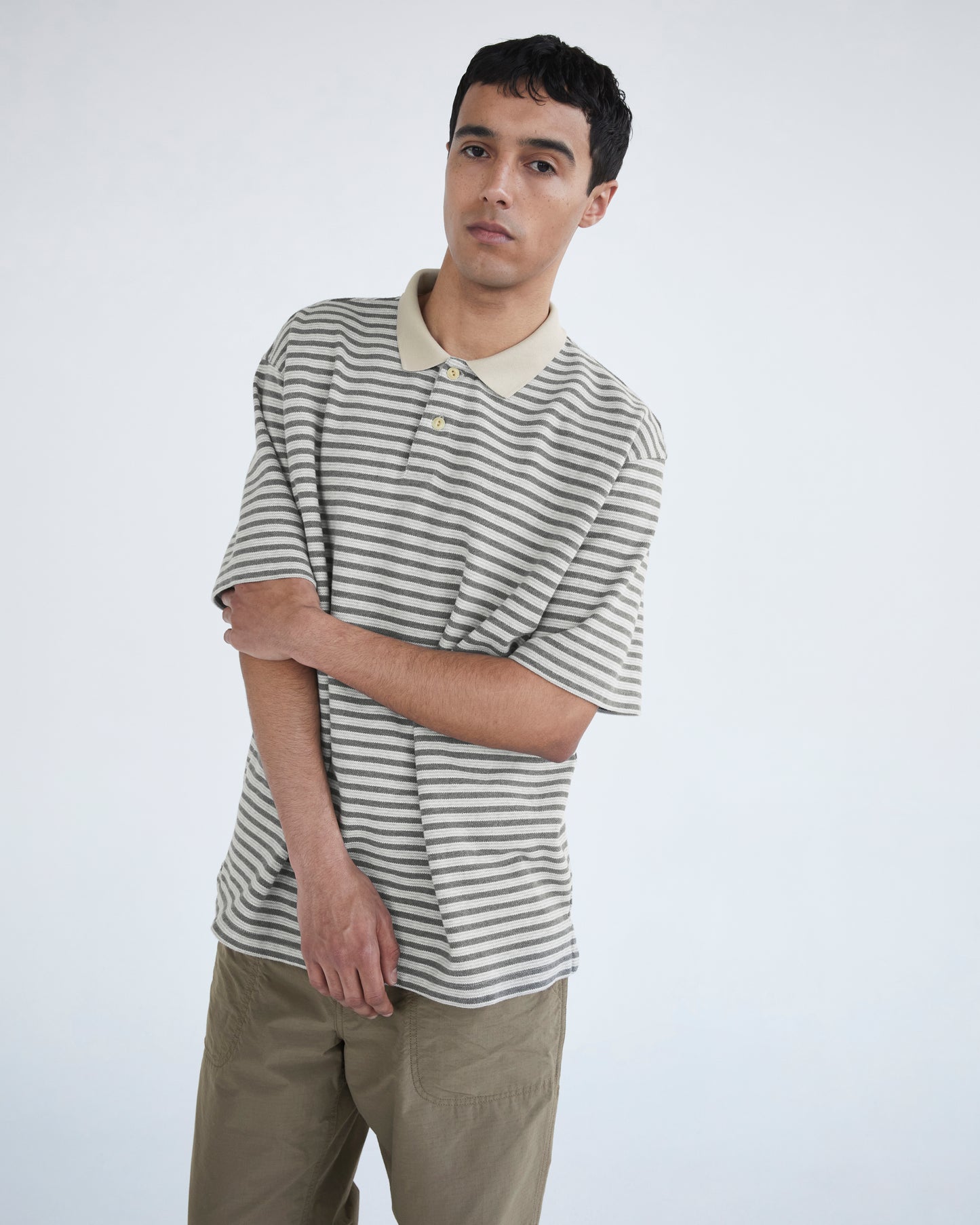 Stripe S/S Polo Grey