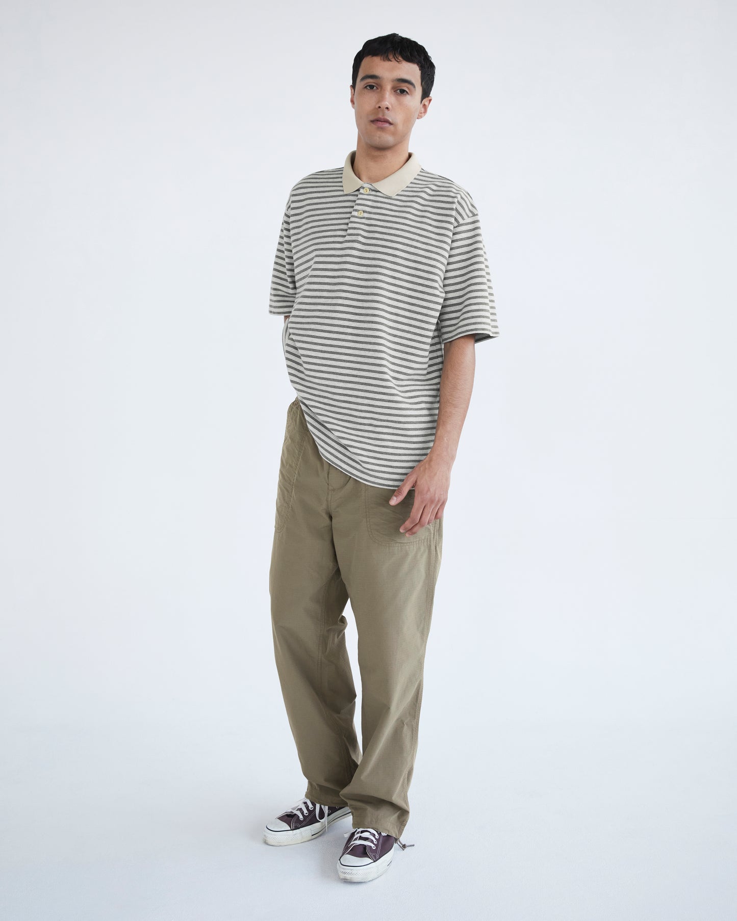 Stripe S/S Polo Grey