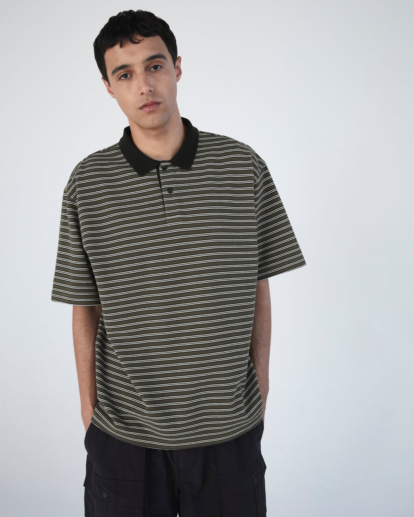 Stripe S/S Polo Olive