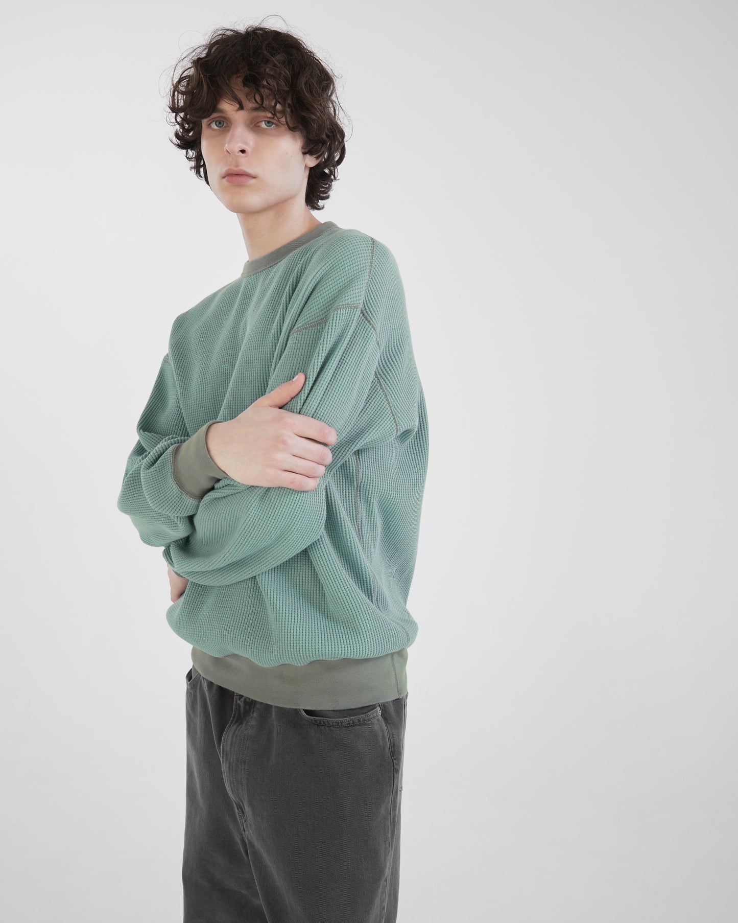 Waffle Crewneck Dusty Teal