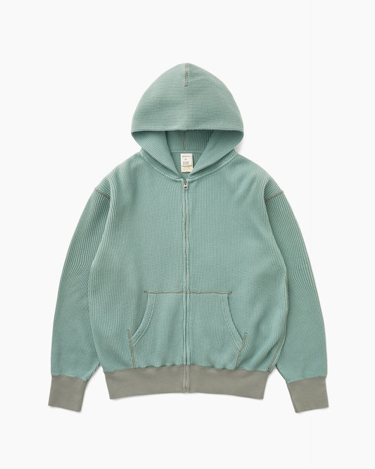 Waffle Full Zip Hoodie Dusty Teal