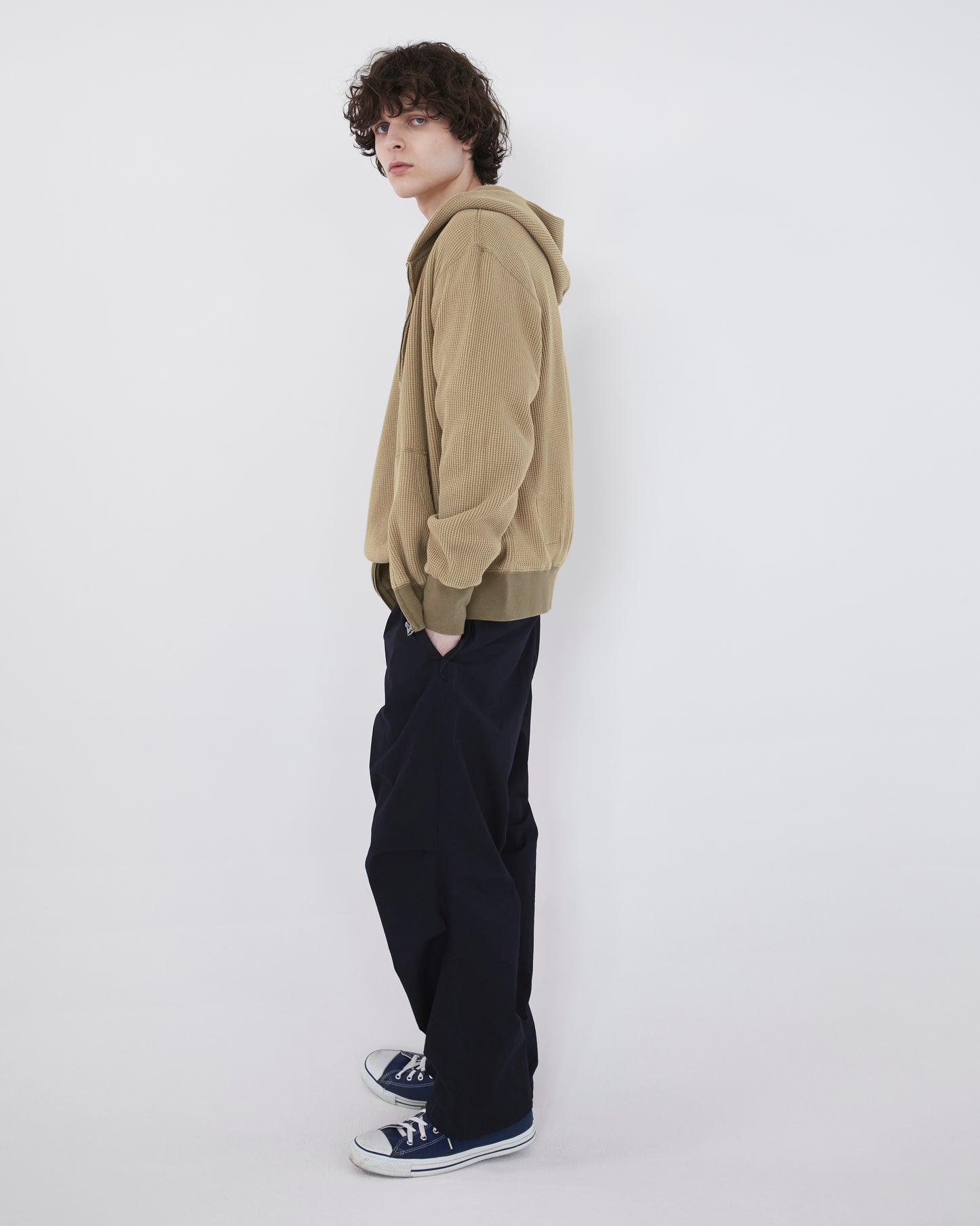 Waffle Full Zip Hoodie Tan